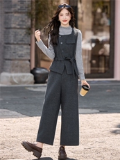 巨好看的秋装三件套女高级感新款轻熟复古气质显瘦马甲阔腿裤套装，女装套装/套裙，冬木谷雨