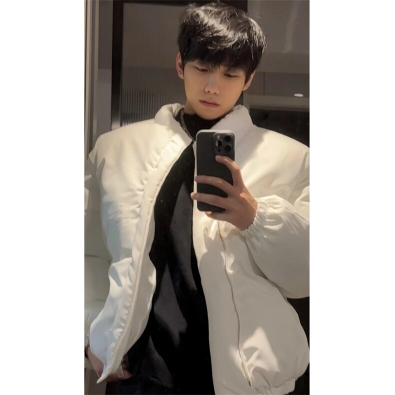（现货）白色棉服面包服短款自制款,男装棉衣,星座910A