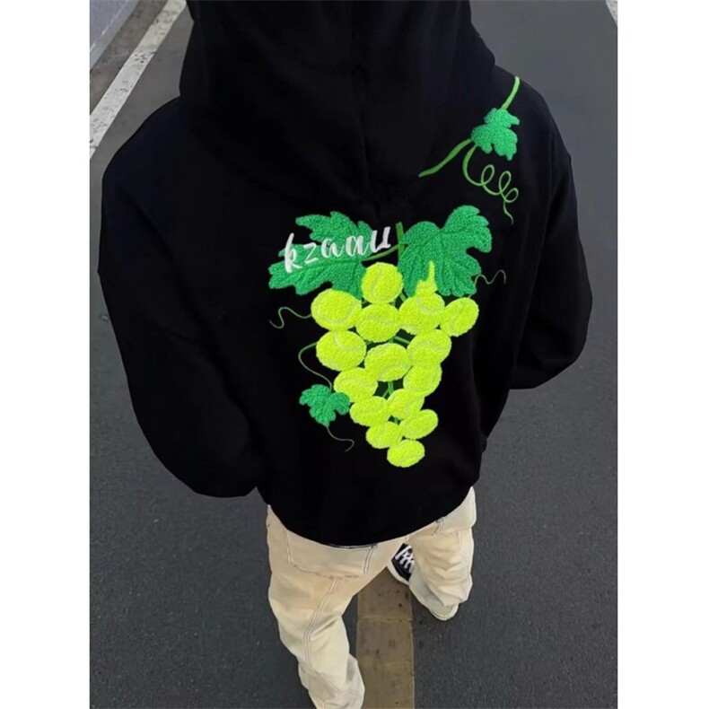 葡萄网球刺绣连帽卫衣男情侣秋冬纯棉宽松帽衫W76845,男装卫衣,星座1116A（原606A-3）