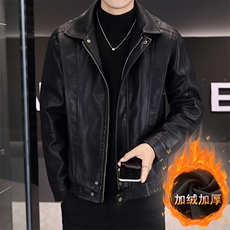 冬季时尚百搭痞帅气夹克休闲男士外套翻领加绒防寒青年机车皮衣，男装夹克，星座914