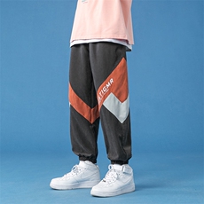 蓝底2024秋冬新款撞色拼接宽松束脚运动休闲潮牌裤子2111-P45控69，男装休闲裤，星座914-3