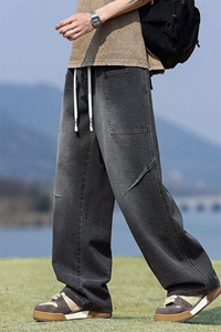 夏季男士牛仔裤直筒宽松美式垂感百搭水洗阔腿休闲裤Q29127-特P42图片
