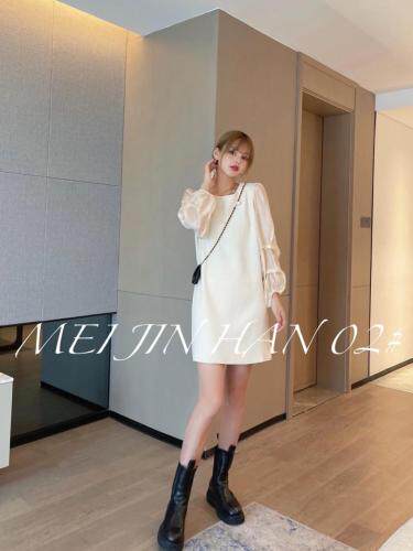 美巾涵秋季新款拼接袖连衣裙，女装连衣裙，美巾涵