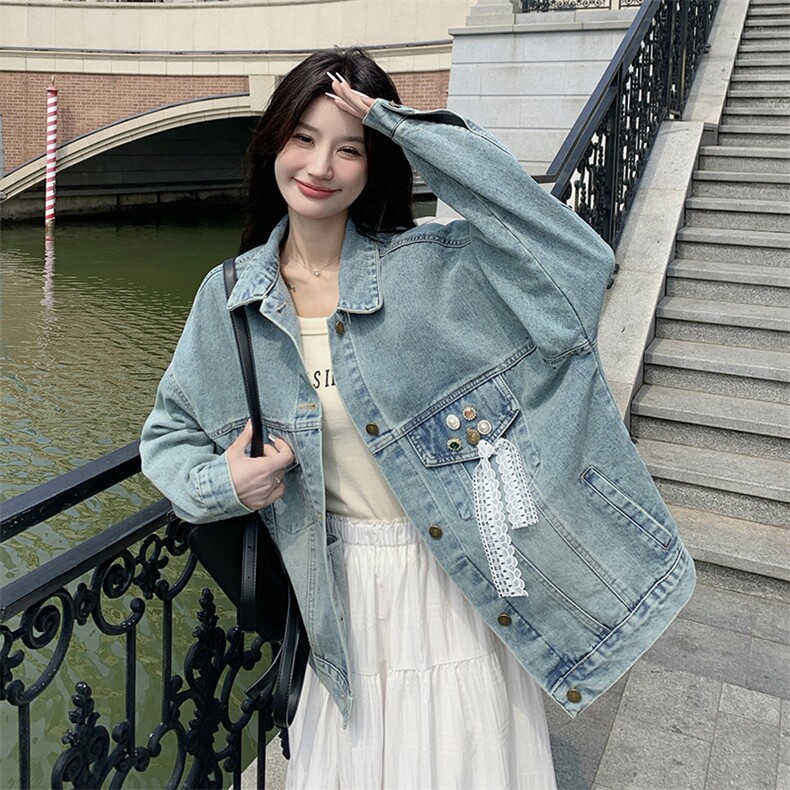 2026春装有货韩版蕾丝飘带牛仔外套2C090--1226-P135-K188,女装短外套,2C090
