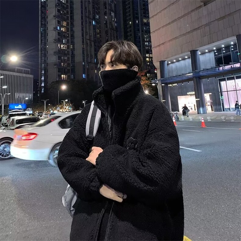 羊羔毛棉衣男冬季港风宽松百搭加绒加厚情侣棉服外套韩版w273-P48图片
