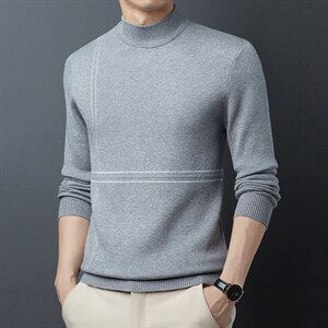 圆领长袖毛衣春秋季2023新款中年商务休闲纯色羊毛男士针织衫图片