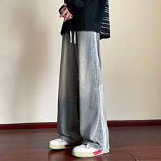 条纹牛仔裤冬季青少年长裤男秋冬直筒宽松阔腿裤子网图NZK492-P45，男装牛仔裤，星座302B-2