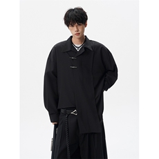8XL-M风新中式黑色翻领长袖衬衫男秋季休闲衬衣痞帅CS537P58，男装衬衫，电商D206-1