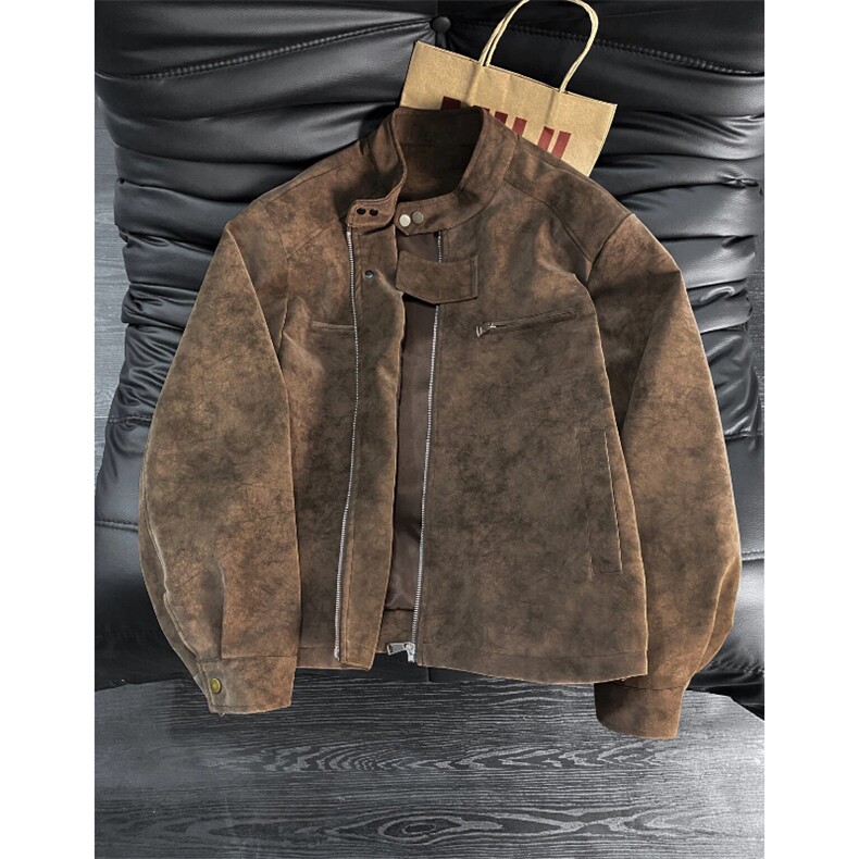 2026春季抖音得物高品质新款扎染PU皮衣绒感雾面皮夹克外套男P48，男装夹克，星座207