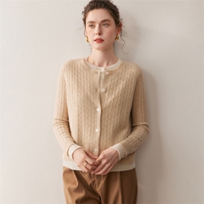 2025百搭时尚简约假两件麻花开衫，女装针织衫/毛衣，朵沐纯羊绒