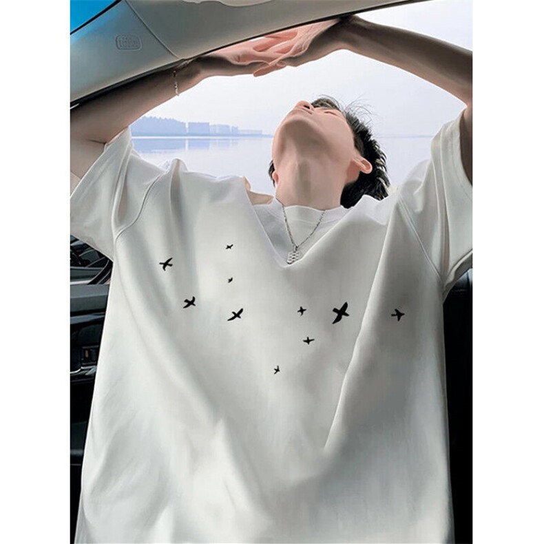 100%纯棉260g简约燕子印花t恤男士宽松五分袖夏季上衣T1387,男装T恤,星座1116A（原606A-3）