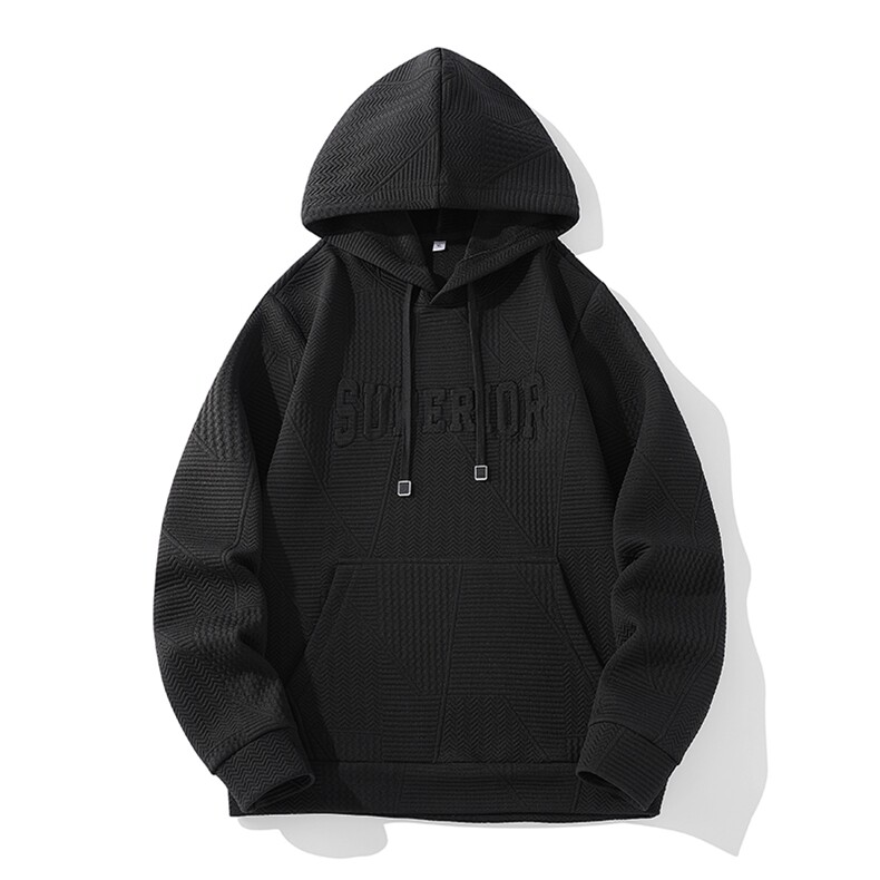 109-W1599款-P43 主推L-8XL 360克提花大码连帽休闲卫衣男图片