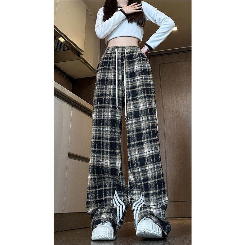 2025秋冬新款格子美式复古条纹宽松休闲裤B315-K826-特p40控78,男装休闲裤,电商B315