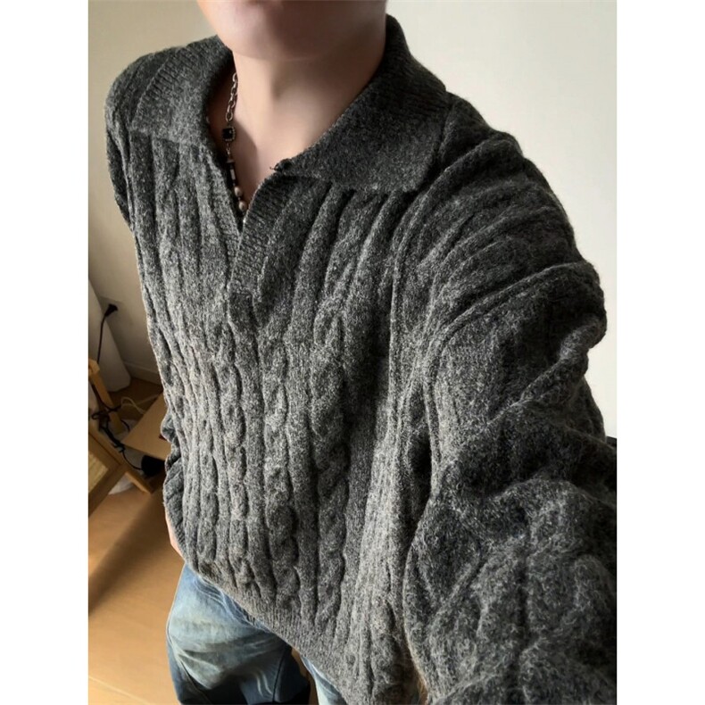 MY7152-特批60美式亨利领针织衫男女复古潮牌套头上衣大码毛衣,男装针织衫/毛衣,电商A059
