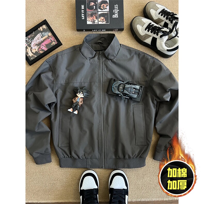 现货秋冬季美拉德立领飞行立领夹克boxy廓形棉衣高街加厚加棉外套，男装夹克，电商A486