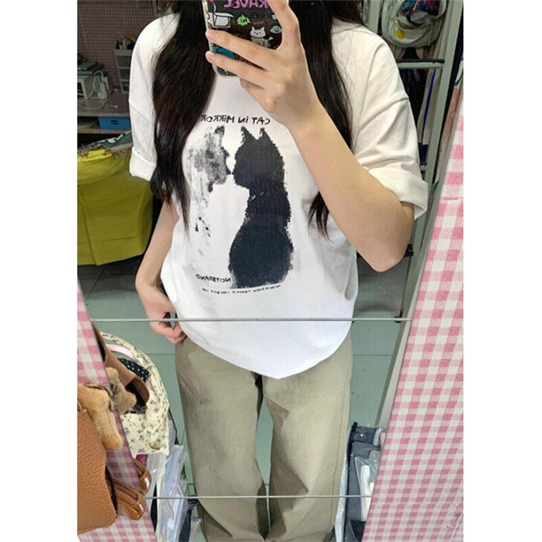 潮牌猫咪印花短袖T恤夏季痞帅宽松小众情侣半袖上衣t恤TA38,男装T恤,星座1116A（原606A-3）