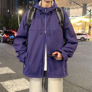 秋季新款港风夜景加厚连帽冲锋衣宽松大码夹克男A157B-J223-P90图片