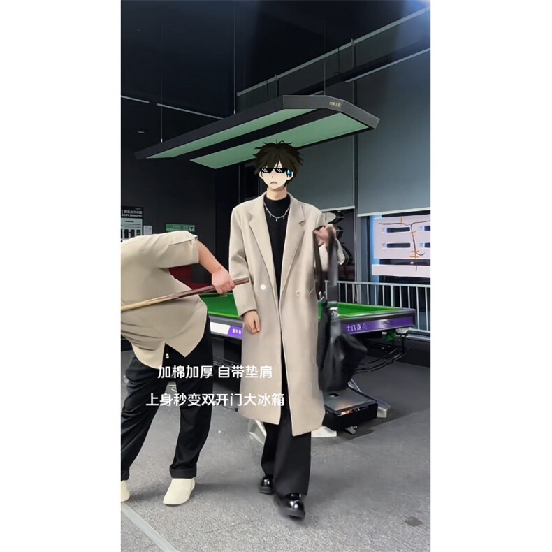 黑色中长款毛呢大衣男款冬季加厚呢子风衣外套310A-F88-P80,男装风衣,四季星座310A