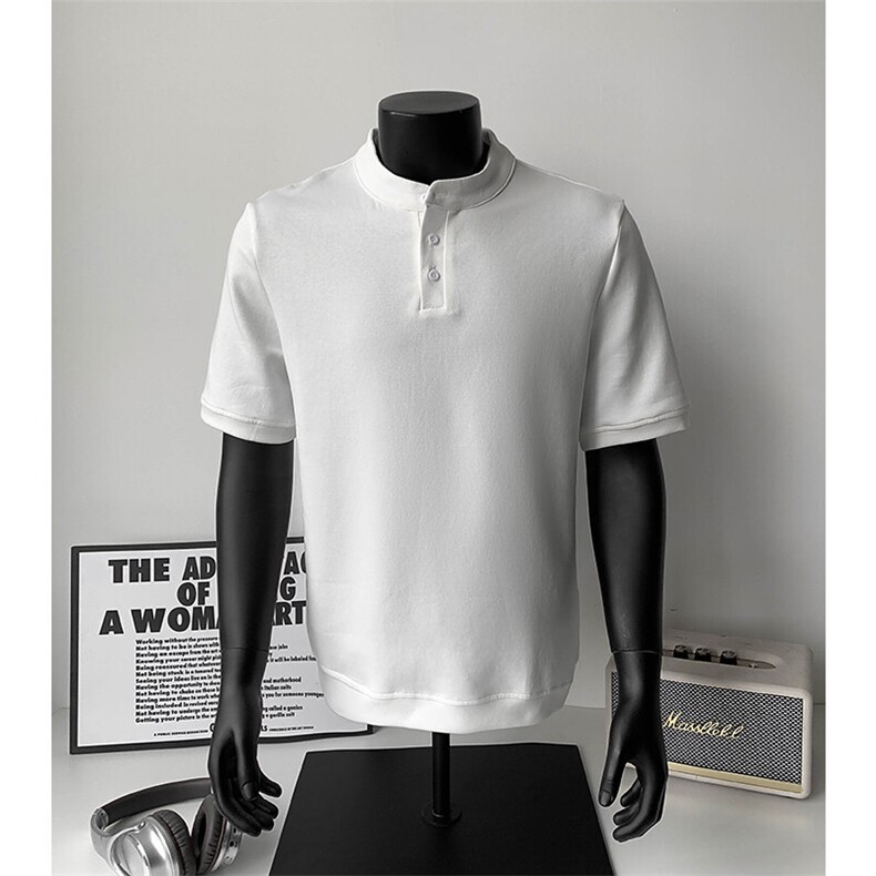 高级感夏季短袖t恤男痞帅正肩亨利领polo衫半袖25XT77300特批28，男装T恤，电商A042