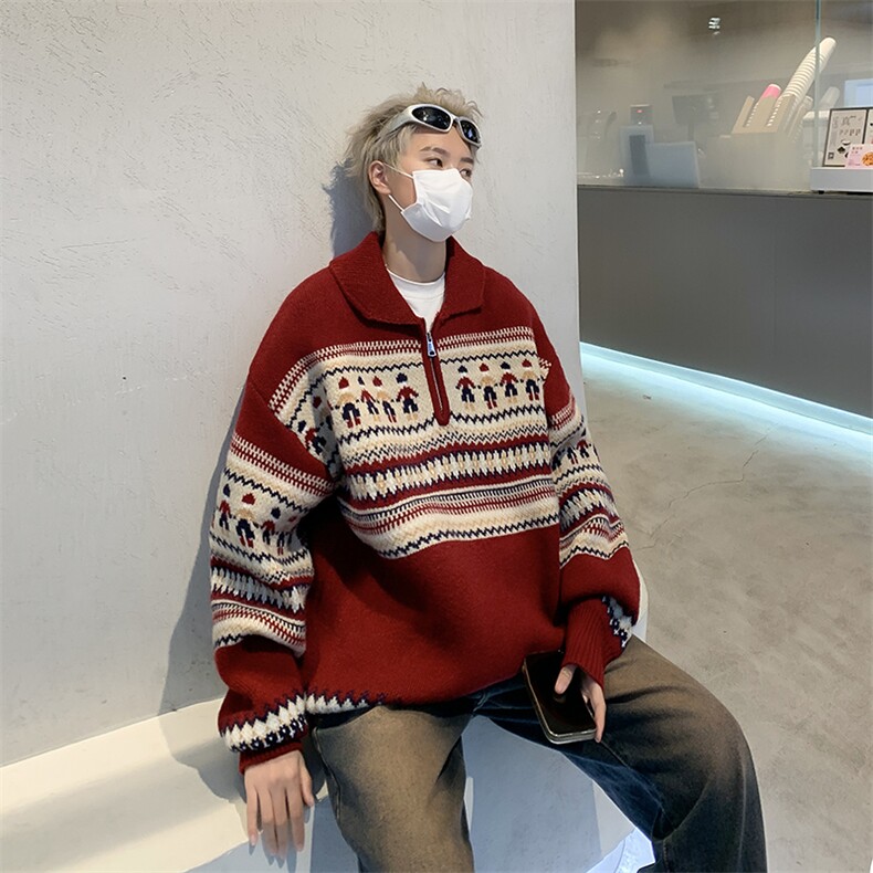 2024新款圣诞提花减龄针织衫毛衣男女拉链情侣街头现货W8516-P53,男装针织衫/毛衣,星座512-4