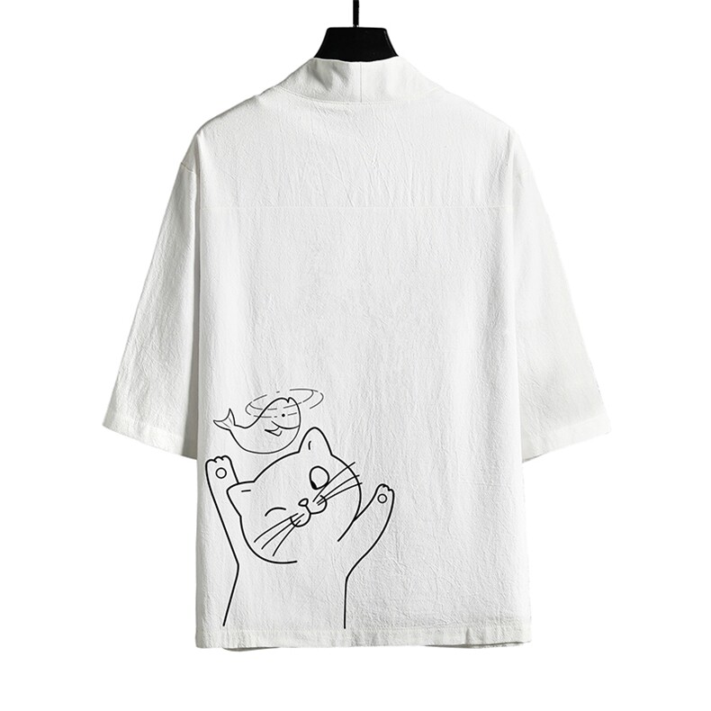 HF59133-P40风汉服男开衫外套七分袖道袍网格挂拍,男装民族服装,电商A040A