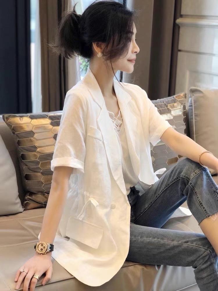新款简约大气抽绳设计苎小西装,女装西装,L·H·X