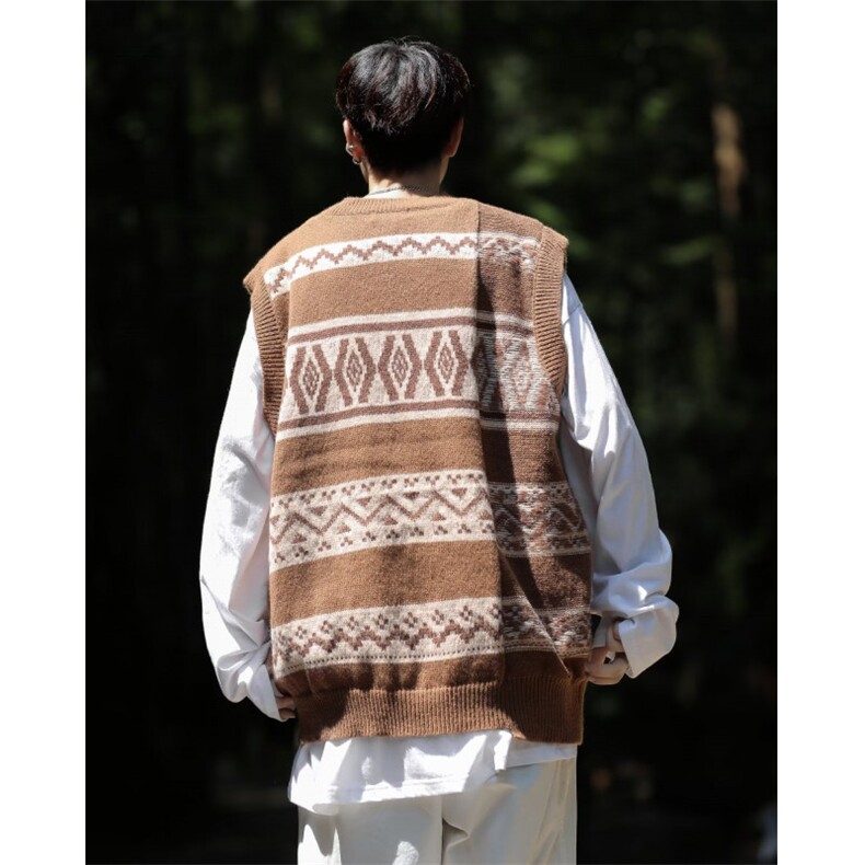 法式复古风v领针织马甲男春秋宽松外搭坎肩叠穿毛衣背心软糯上衣,男装背心/马甲,星座1013