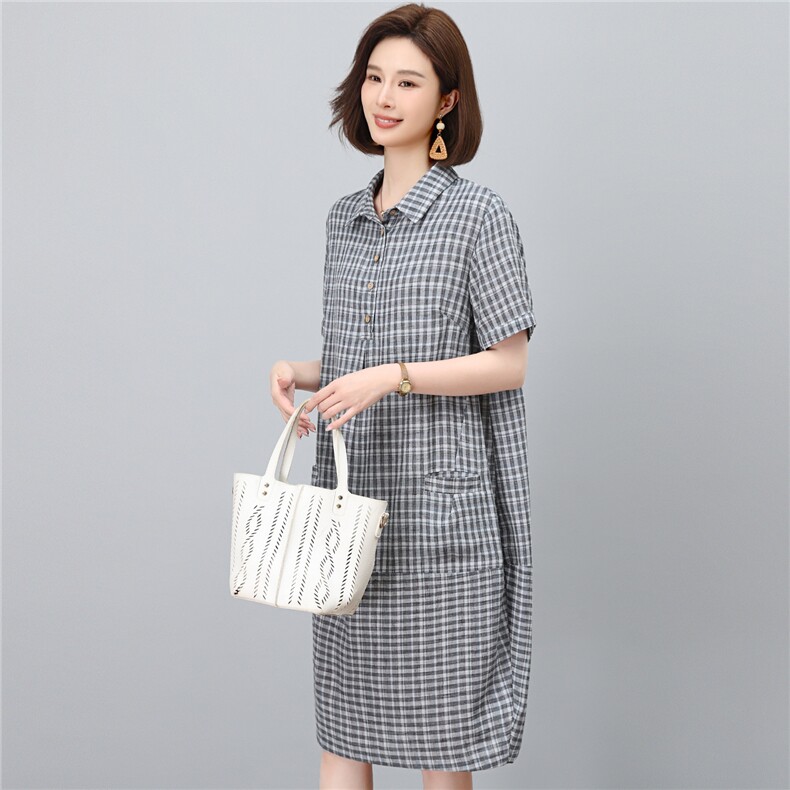 高端棉麻连衣裙女2026夏季新款宽松休闲中年妈妈薄款裙子,女装连衣裙,独衣靓