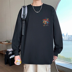 AT003长袖T恤男秋冬新款纯色休闲美式圆领打底大码宽松潮牌上衣，男装T恤，星座304A