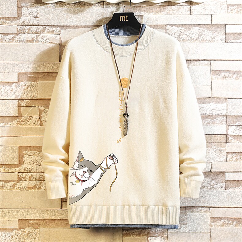 控78假两件毛衣男大码加绒针织衫男毛线衣M80013-P55加绒P70,男装针织衫/毛衣,电商A040A