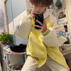 潮牌猫咪刺绣撞色棒球服男女春秋新款情侣加厚外套HH016P75，女装短外套，星座1013-5
