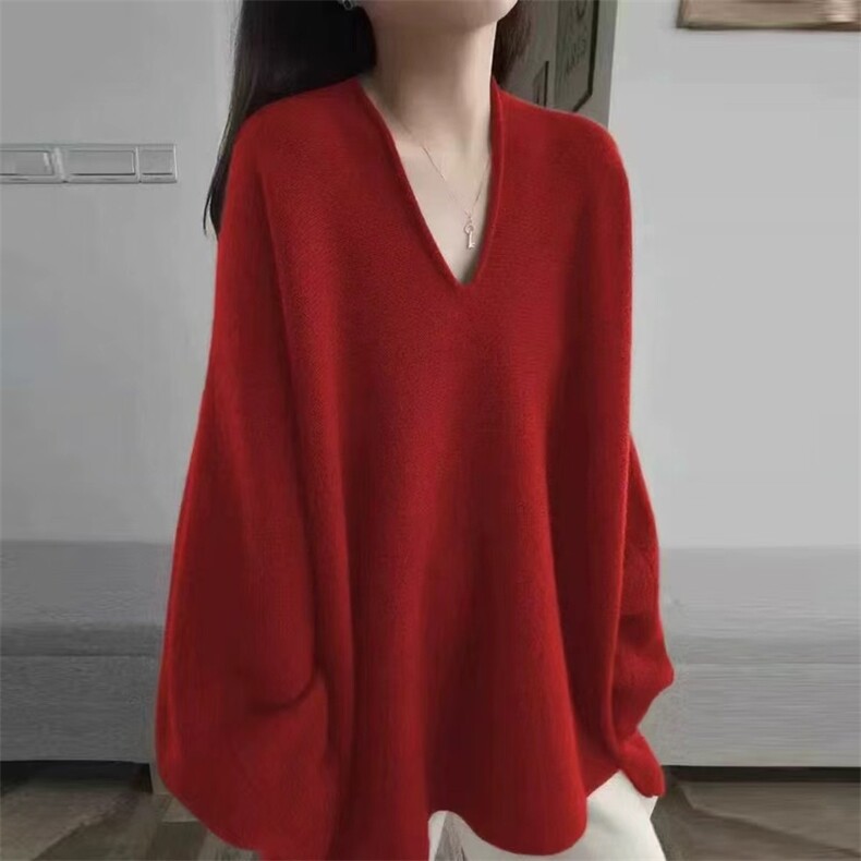 2025年秋季时尚百搭通勤休闲加厚大V领，女装羊毛衫，忠诺羊绒