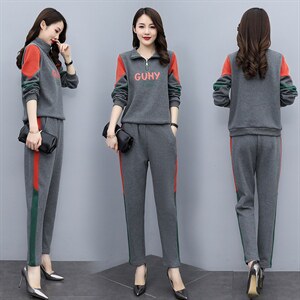 时尚拼接减龄套装女2025新款韩版春秋休闲运动宽松显瘦卫衣两件套图片