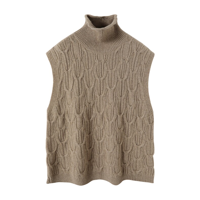 2024年秋季新款绞花提花高领无袖针织衫背心女，女装马甲，星纬羊绒