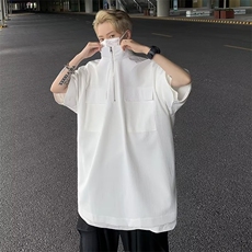 高级感半拉链短袖男款日式复古口袋设计衬衫P32，男装衬衫，星座1116-2