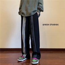 美式街头条纹运动裤男ins潮hiphop坠感直筒宽松休闲裤子1628-p40，男装休闲裤，星座1008