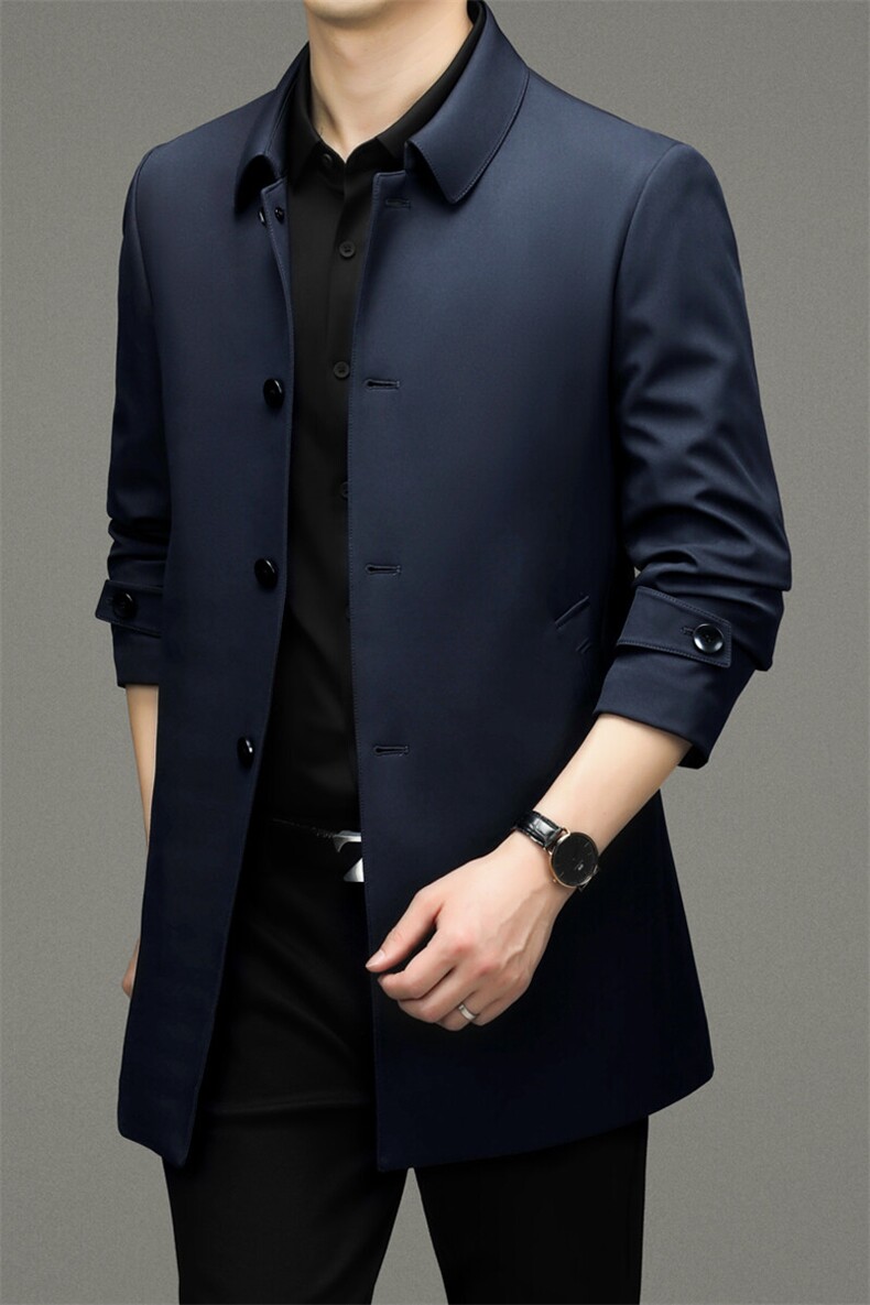 GDN-F2156春秋新款男士风衣翻领商务领导服男装纯色外套,男装风衣,电商B360