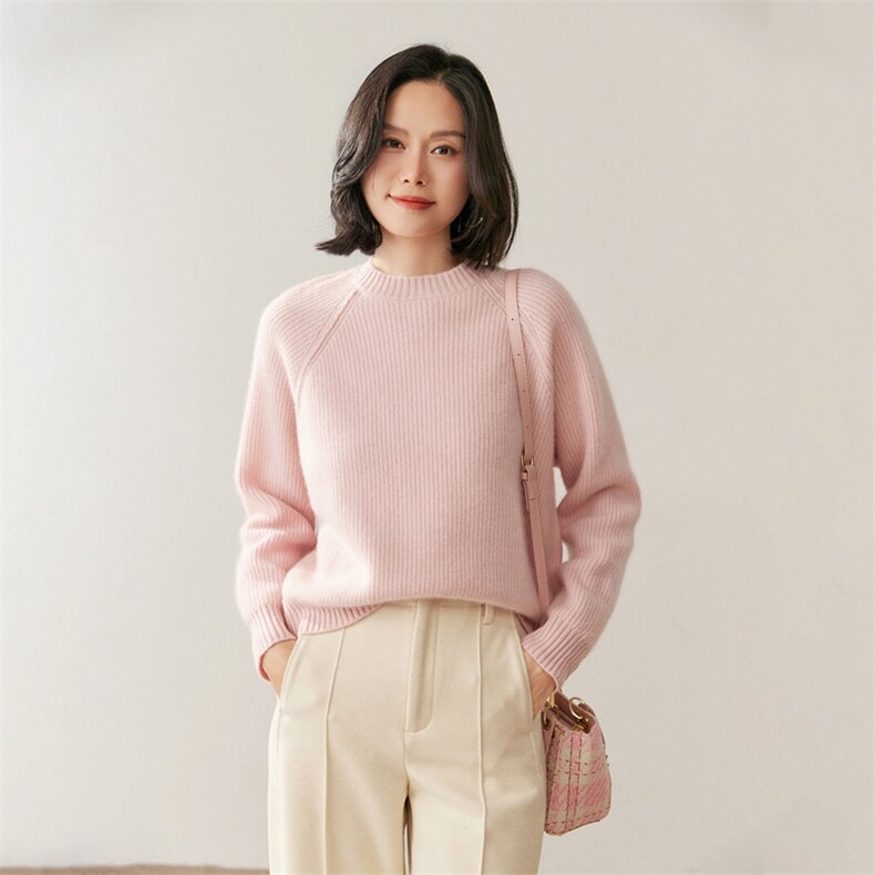 2025年秋季新款连肩袖圆领针织衫套头上衣女,针织衫/毛衣,鸥蕊娅羊绒