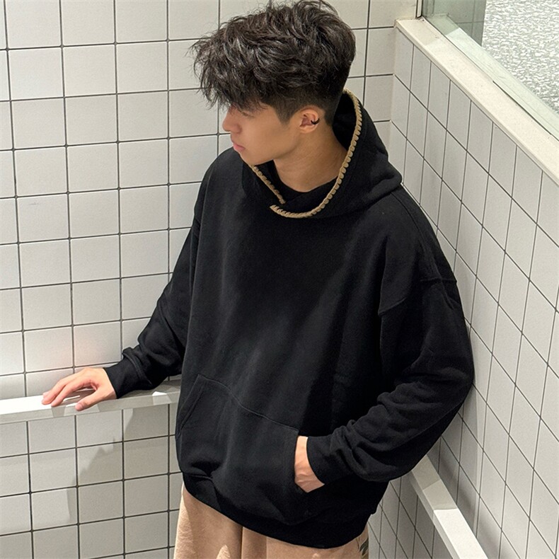 抖音得物高品质二开25秋冬美式重磅宽松纯色连帽贝壳刺绣卫衣W63,男装卫衣,电商A486