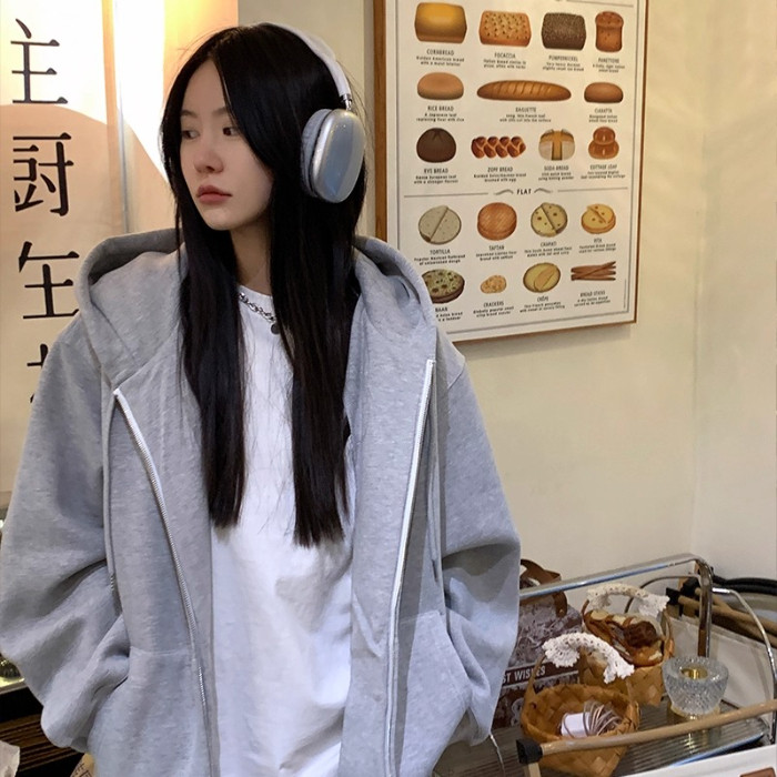 5302-P62原版加内抽纯色拉链连帽卫衣开衫外套薄款，女装卫衣/绒衫，星座617A-2