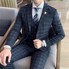 格子西装套装男西服三件套礼服修身商务SJT-X40-P285，男装西服，星座1012