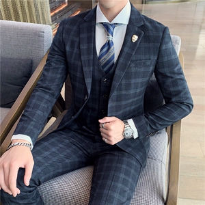 格子西装套装男西服三件套礼服修身商务 SJT-X40-P285图片