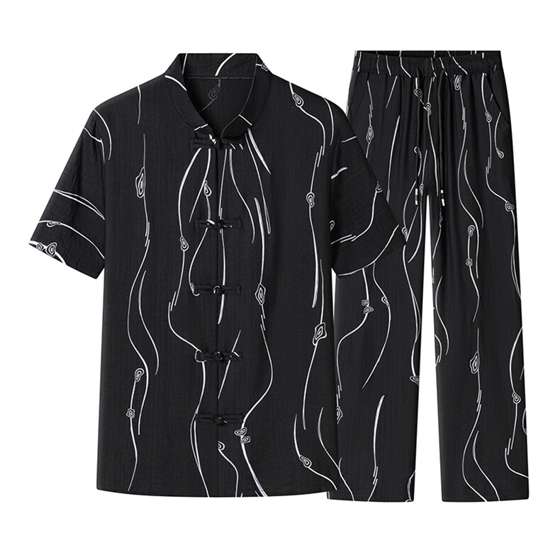 男士夏季风汉服棉麻透气舒适复古开衫唐装两件套HO6930-P65,男装民族服装,星座1105-3