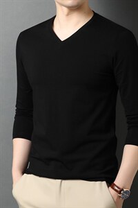 G5502男士长袖T恤2023秋季新款简约商务休闲棉纯色修身体恤P34图片