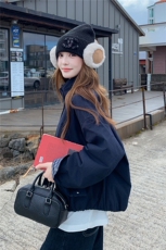 2025格子拼接加绒派克服女冬季今年流行连帽棉服加厚保暖棉衣外套，女装棉衣/棉服，2C218