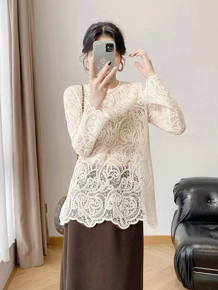 蕾丝镂空纯色钩花百搭薄款针织衫2025年春季，女装针织衫/毛衣，百纯羊绒