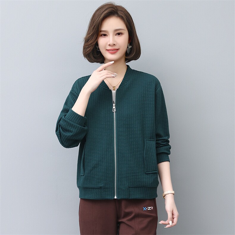 卫衣外套女春秋2023新款华夫格短款开衫棒球服大码宽松休闲薄上衣,女装短外套,涵誉