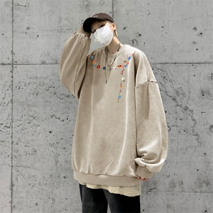 美式潮牌重磅水洗做旧圆领卫衣力推大码男XZ517A-BK5559-P58图片