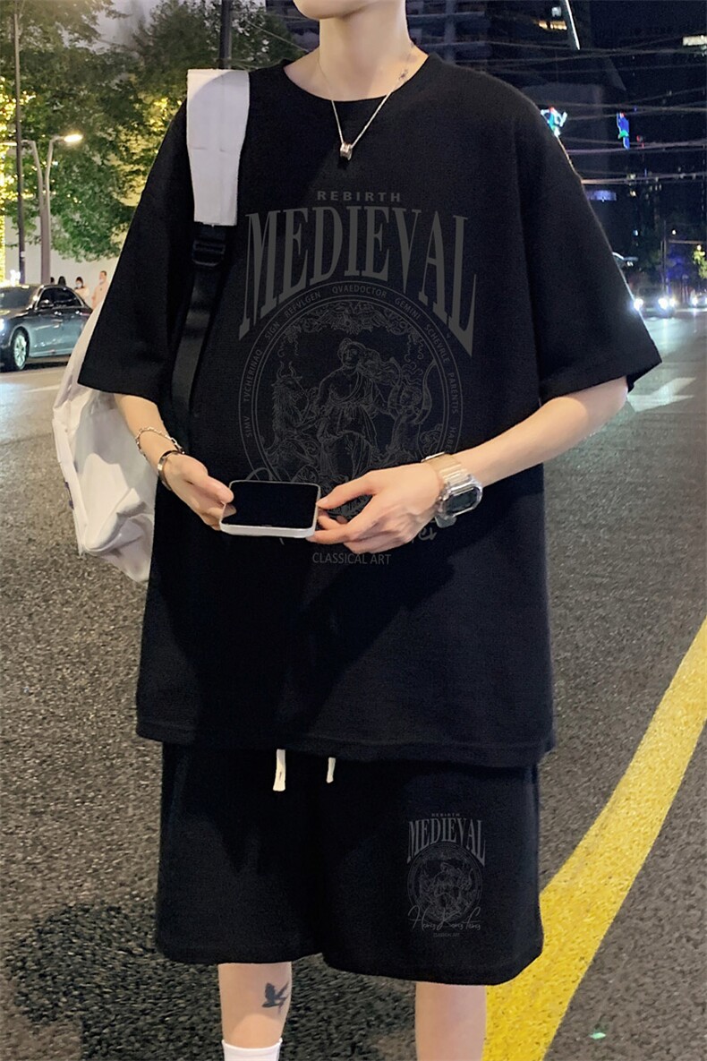 ！2025夏季新款男士华夫格短袖T恤套装学生一套HTZ120P50,男装T恤,电商B220
