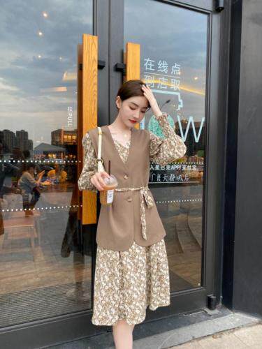 秋季碎花连衣裙，女装连衣裙，甜野